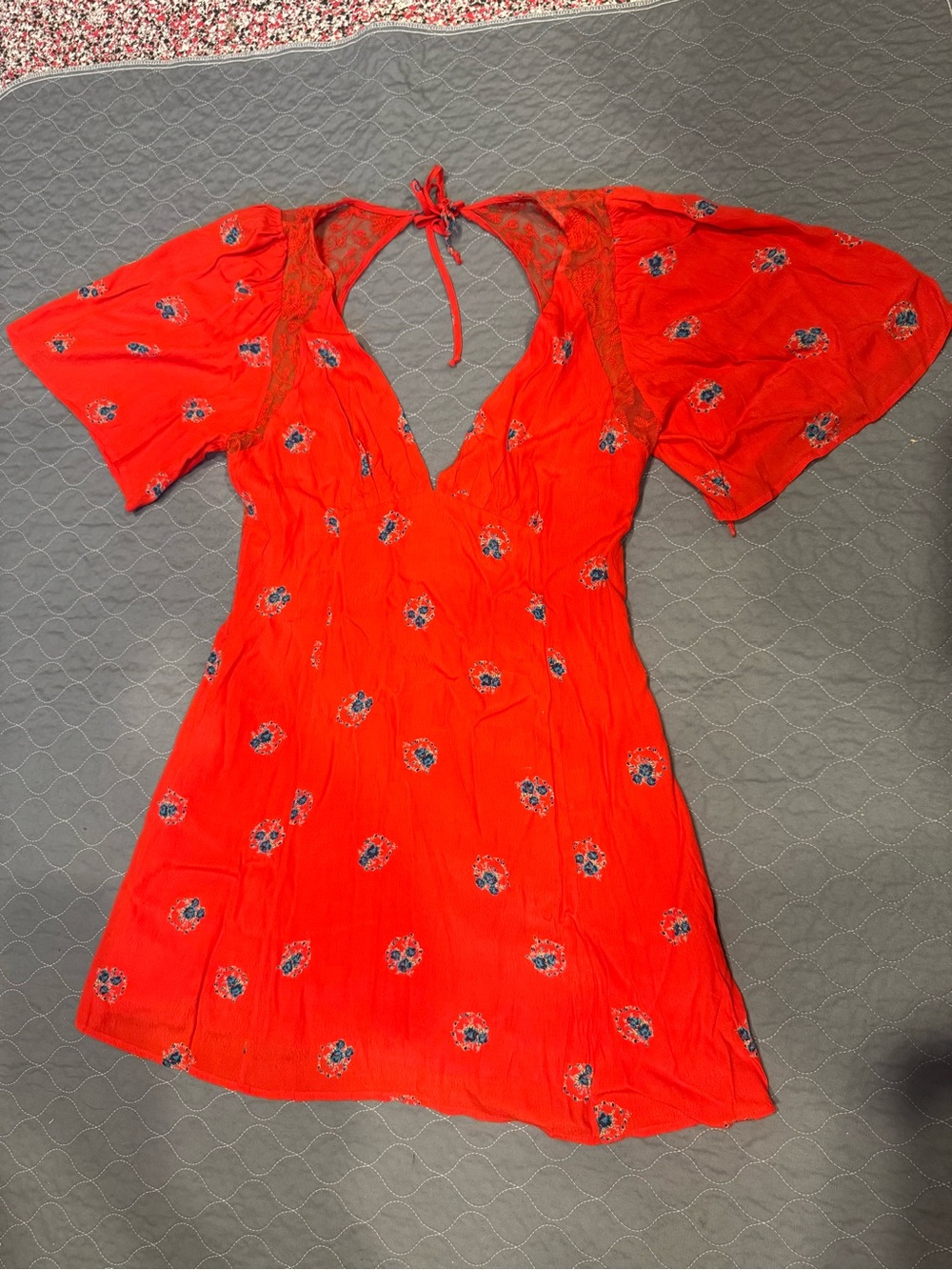 Free People Red Floral Tie-Back Mini Dress